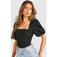Womens Puff Sleeve Square Neck Corset - Black - 12 | boohoo (US & Canada)