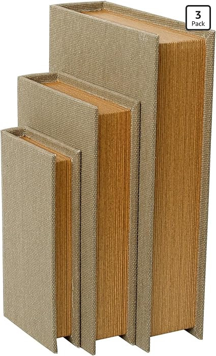 Decorative Book Boxes Set of 3 – Modern Faux Linen & Wood Hidden Storage for Coffee Table – S... | Amazon (US)