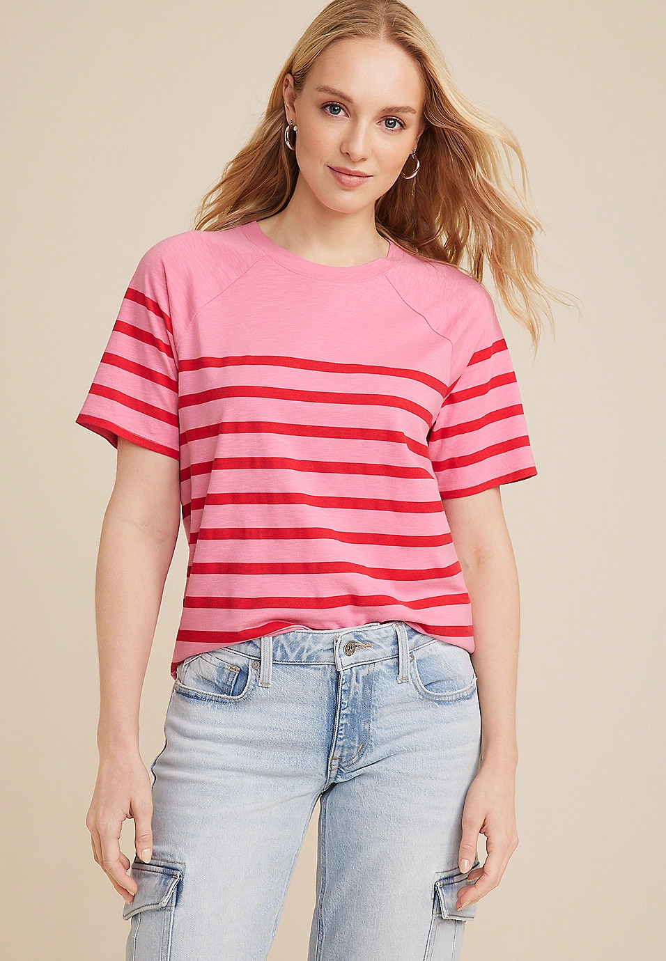 24/7 Eden Pink Striped Tee | Maurices