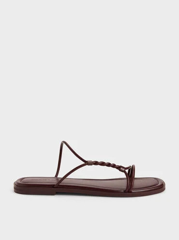 Burgundy Fianna Twist-Strap Slide Sandals | CHARLES & KEITH | Charles & Keith US