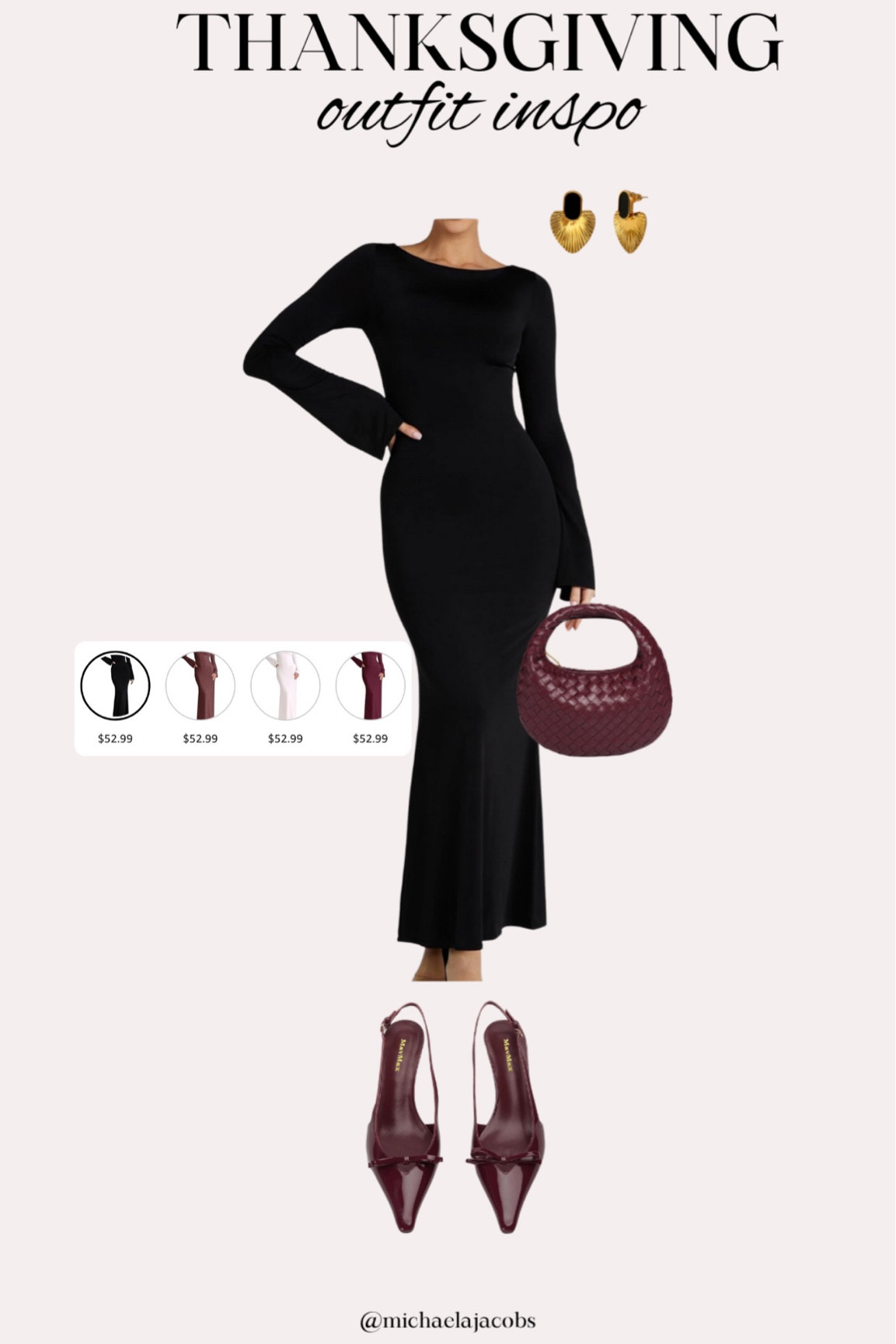 Simple & flattering Thanksgiving option🖤🌹love how stretchy/comfy this double lined dress is (comes in other colors too!

The black & burgundy combo is my favorite rn! (Dress & shoes runs true to size, all from Amazon) 

Linking similar options of everything that come in time too🫶