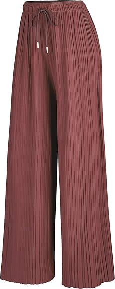 Lock and Love Women's Ankle/Maxi Pleated Wide Leg Palazzo Pants with Drawstring/Elastic Band | Amazon (US)
