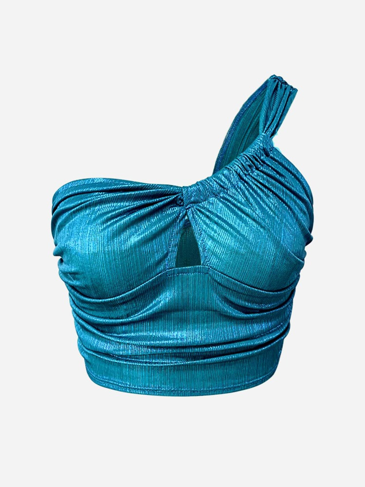 Dopamine Dressing One Shoulder Cut Out Crop Metallic Top | SHEIN
