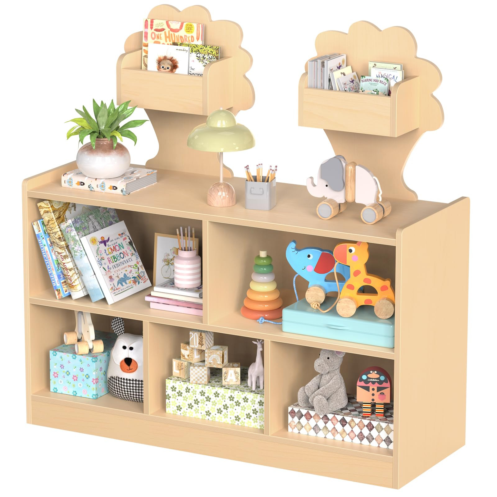 Acenova Montessori Toy Storage Shelf with 7 Compartments, Wooden Montessori Bookshelf and Toy Sto... | Amazon (US)