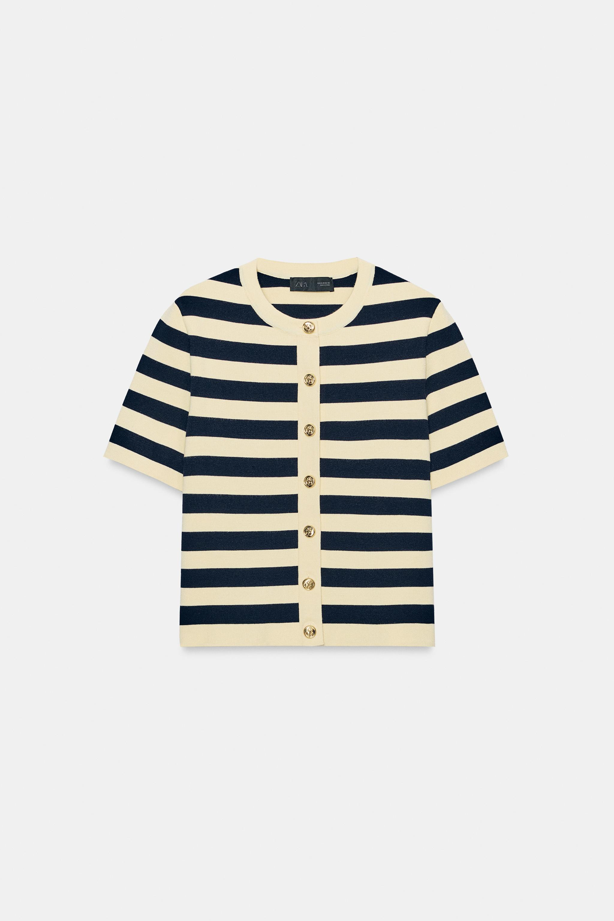SHORT SLEEVE STRIPED CARDIGAN | Zara US