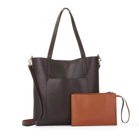 Time and Tru Leigh North South Reversible Tote with Pouch | Walmart (US)