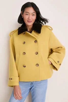 Yellow Woven Fur Collared Jacket | Tuckernuck (US)