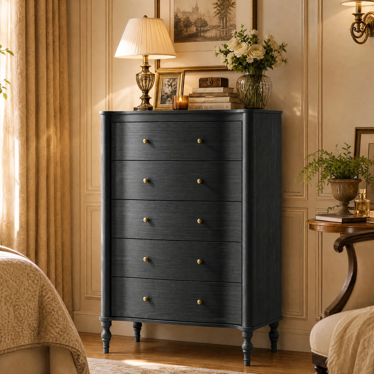 5-Drawer Dresser with Curved Drawer Fronts & Turned Legs | Wayfair North America