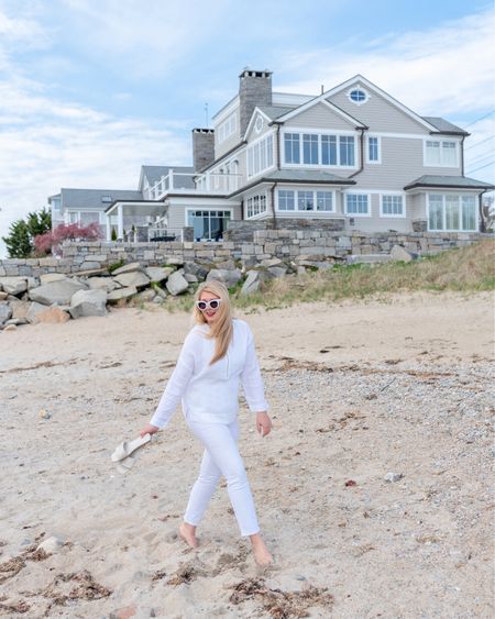 Nancy Meyer’s approved 🌊 LOVE 
 this beach look with pieces from @softsurroundings 🌊 linking this cotton gauze hoodie, these super soft pull on white pants, and leather braided sandals. plus a couple of more white beach finds. 

#LTKfindsunder100 #LTKsalealert #LTKover40