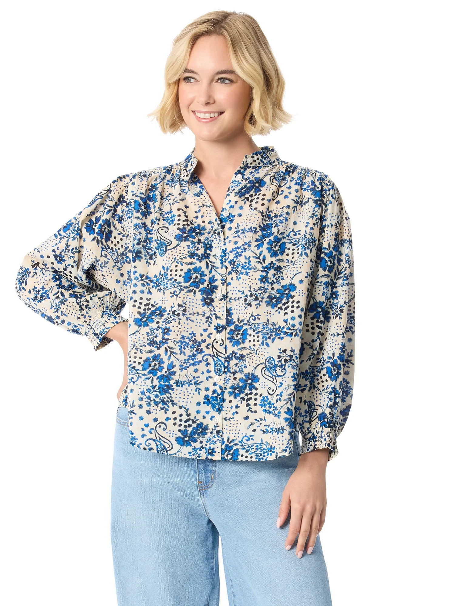 Jessica Simpson Women's and Women's Plus Rowen Button Front Shirt, Sizes XS-5X | Walmart (US)