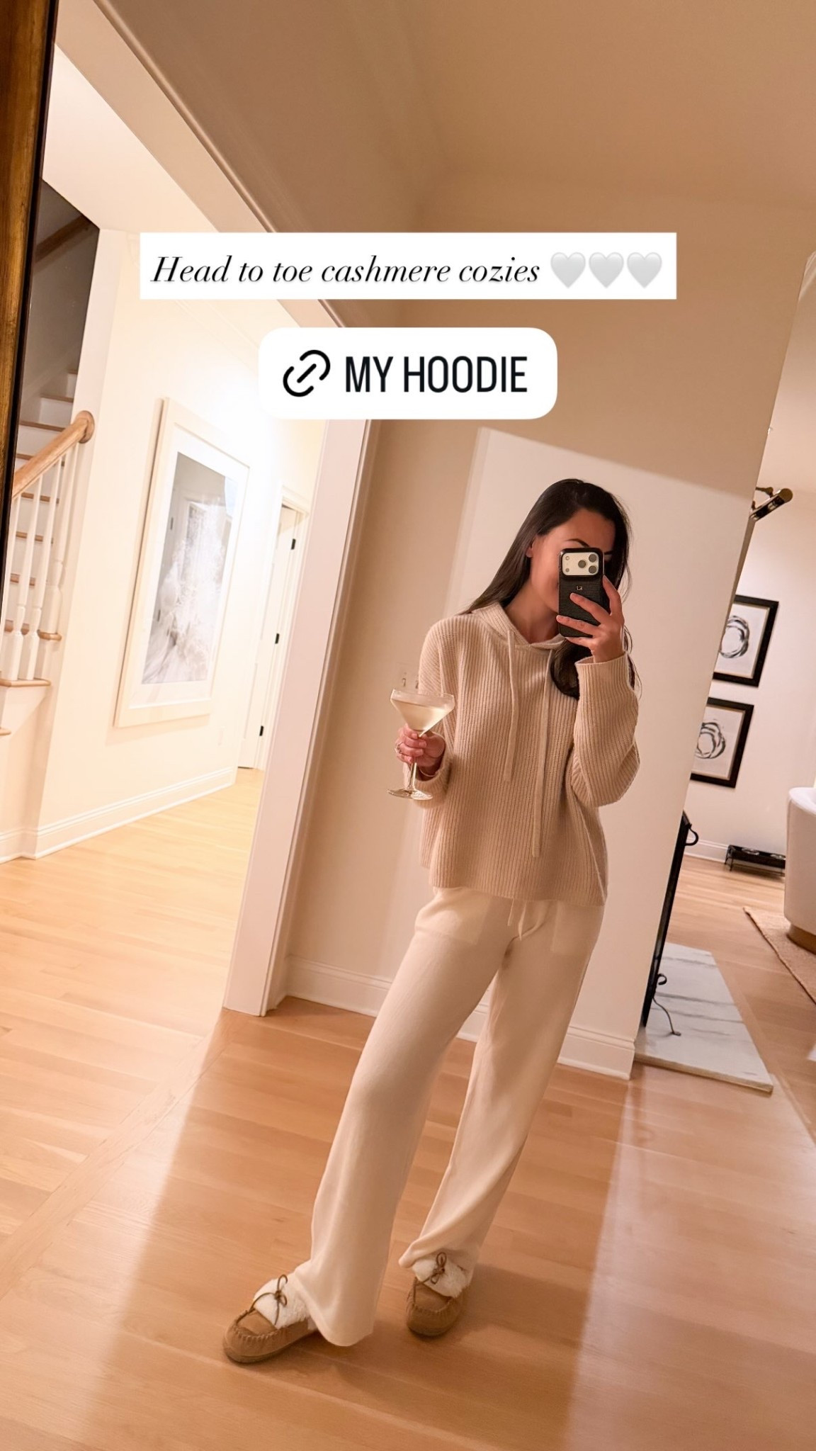 Head to toe cashmere cozies 🤍🤍🤍 Hoodie is Jenni Kayne, sweatpants are White + Warren sold out similar below! Cozy fall outfit, slippers.