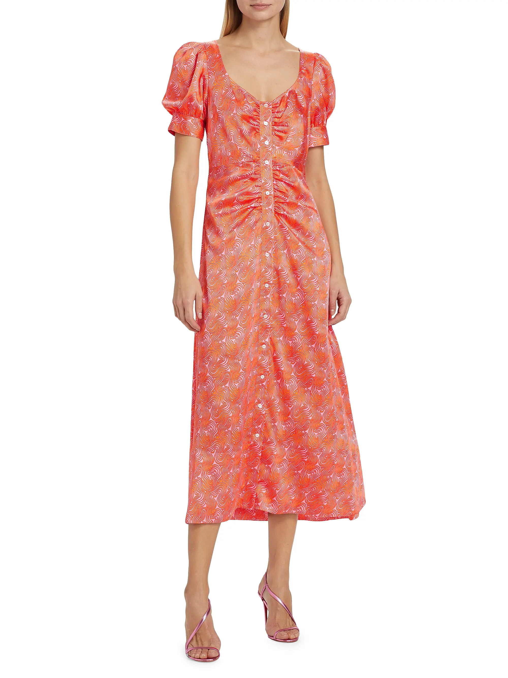 Ximena Summer Waves Satin Midi-Dress | Saks Fifth Avenue