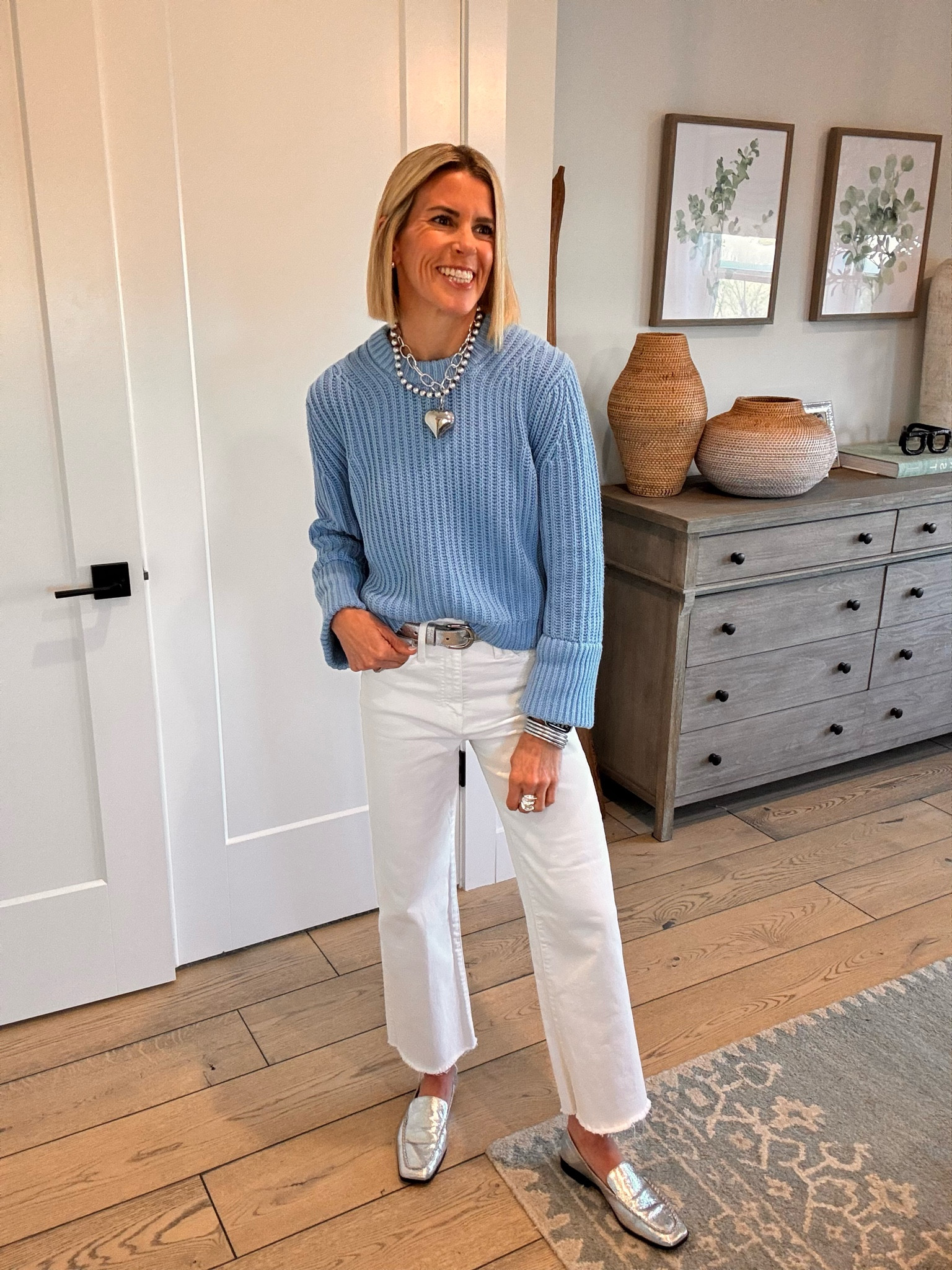 Crisp, clean and refreshing. This style matches the January temps!  ❄️ just because it’s winter does not mean you have to look drab!  Brighten up your style with this refreshing color combo 🩵🤍

#LTKOver40 #LTKWatchNow #LTKStyleTip