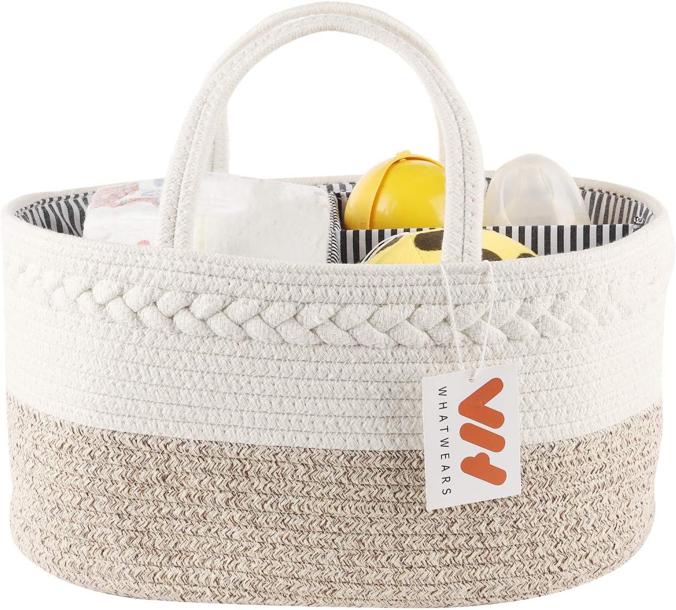 Baby Diaper Caddy Organizer, Portable Nursery Storage Bin Cotton Basket With Changeable Compartme... | Amazon (US)