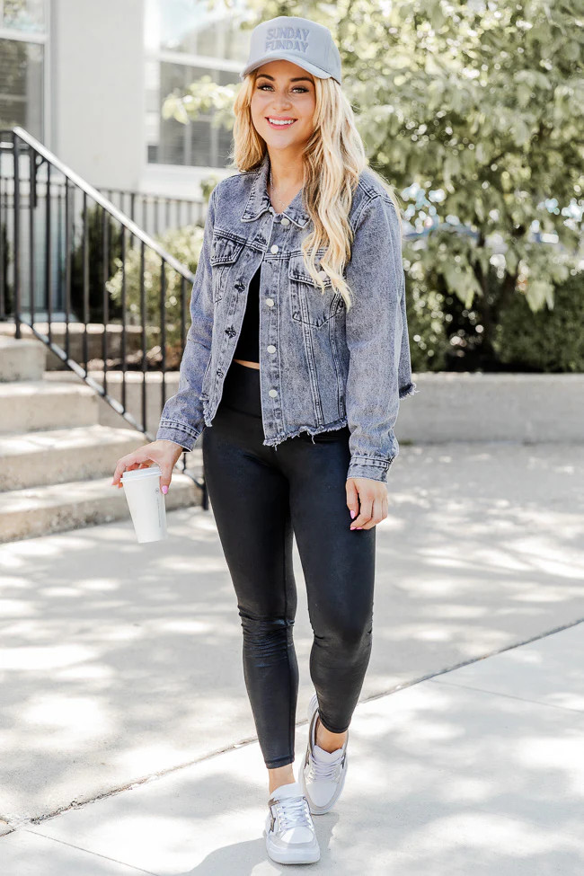 Turn The Day Around Black Acid Wash Denim Jacket | Pink Lily