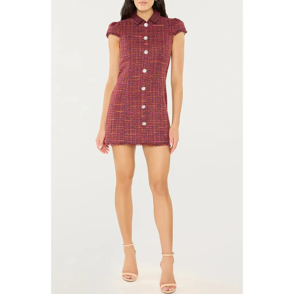 LIKELY Riello Fringe Tweed Minidress in Wine Multi at Nordstrom, Size 4 | Nordstrom