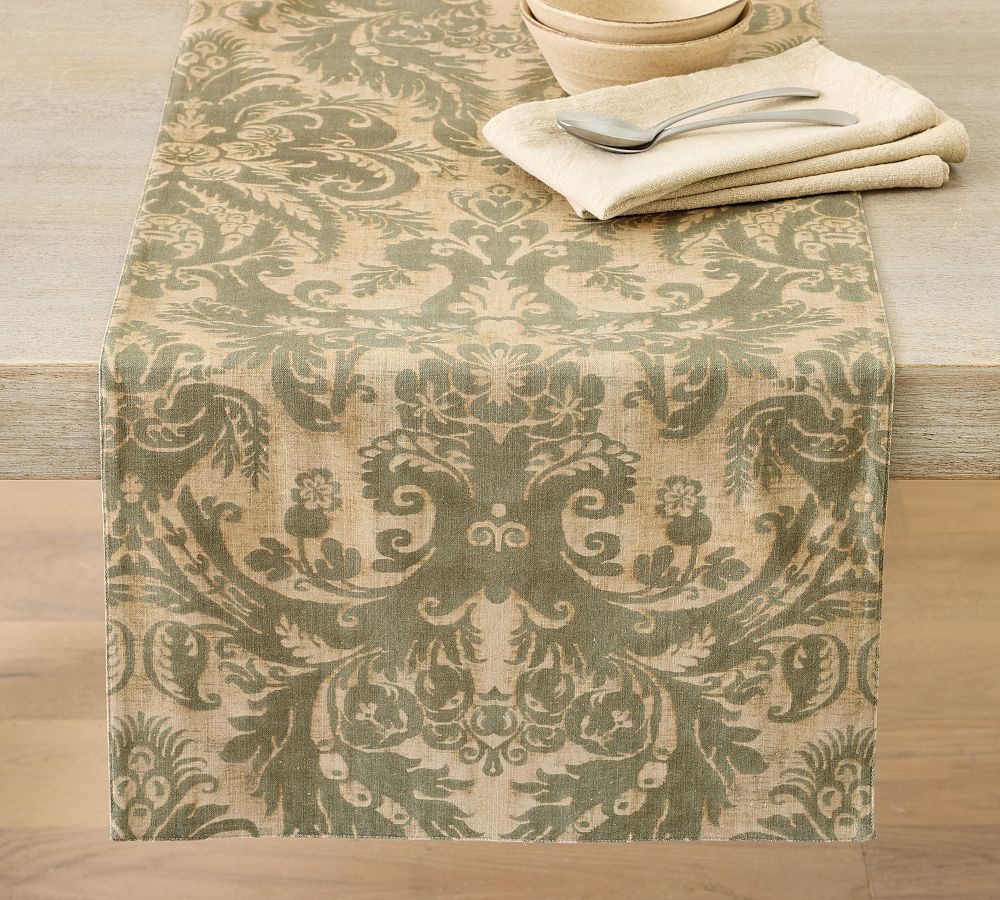 Stella Damask Organic Cotton Table Runner | Pottery Barn (US)