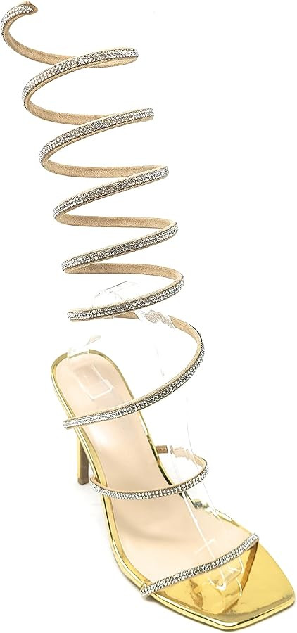 Wild Diva Women's Formal Rhinestone Coil Spiral Ankle Wrap Strap High Stiletto Heels Nars-12 | Amazon (US)
