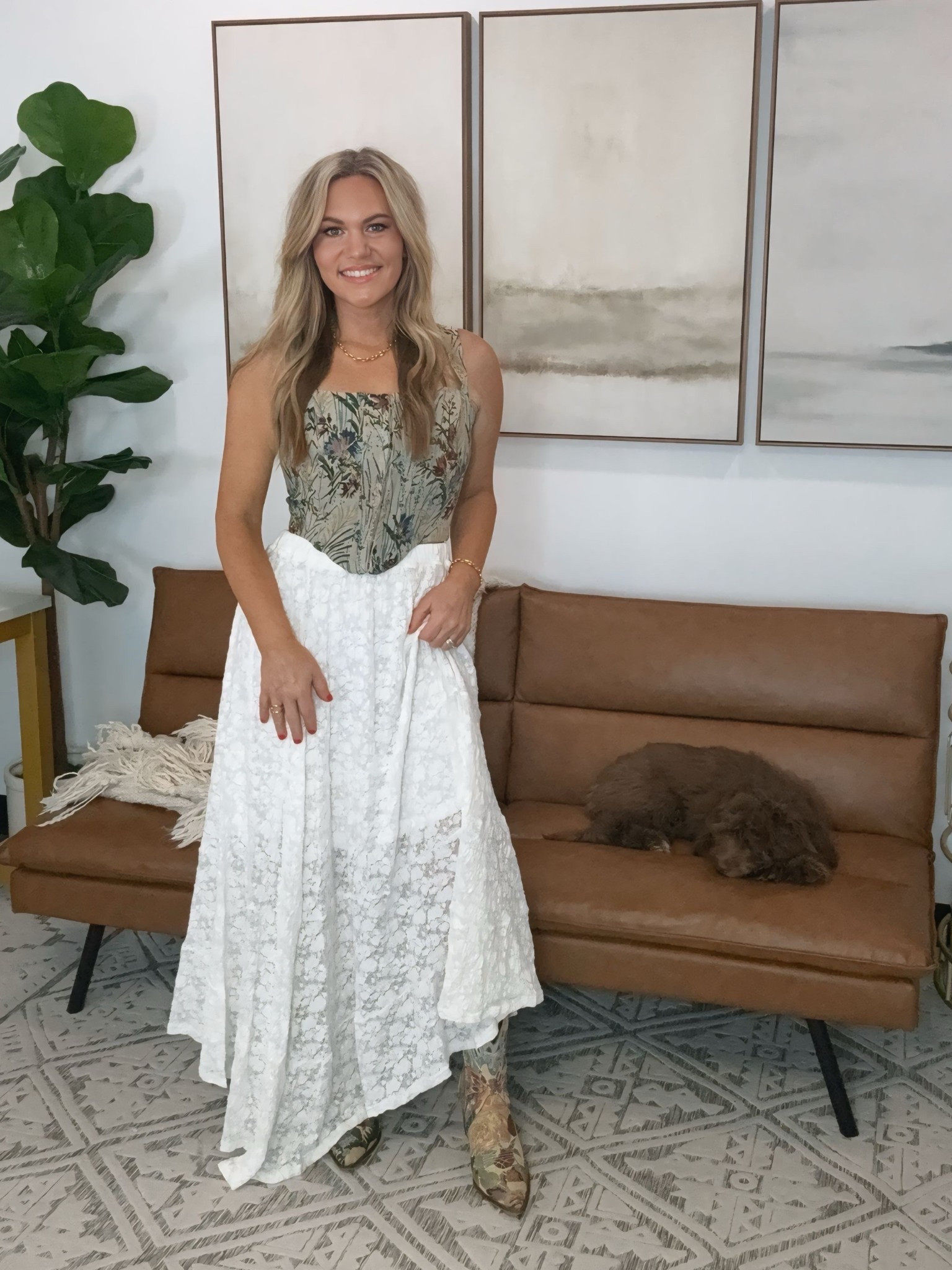 Partnered with VICI for a concert festival look with a softer edge. Structured bodice with a flowing lace skirt, finished with western boots to keep it grounded and wearable all day into night. Use code AUDRIE35 for 35% off.

@VICI dress, VICI outfit, concert outfit, festival style, western inspired look, lace skirt outfit, summer outfit, AudrieDollins