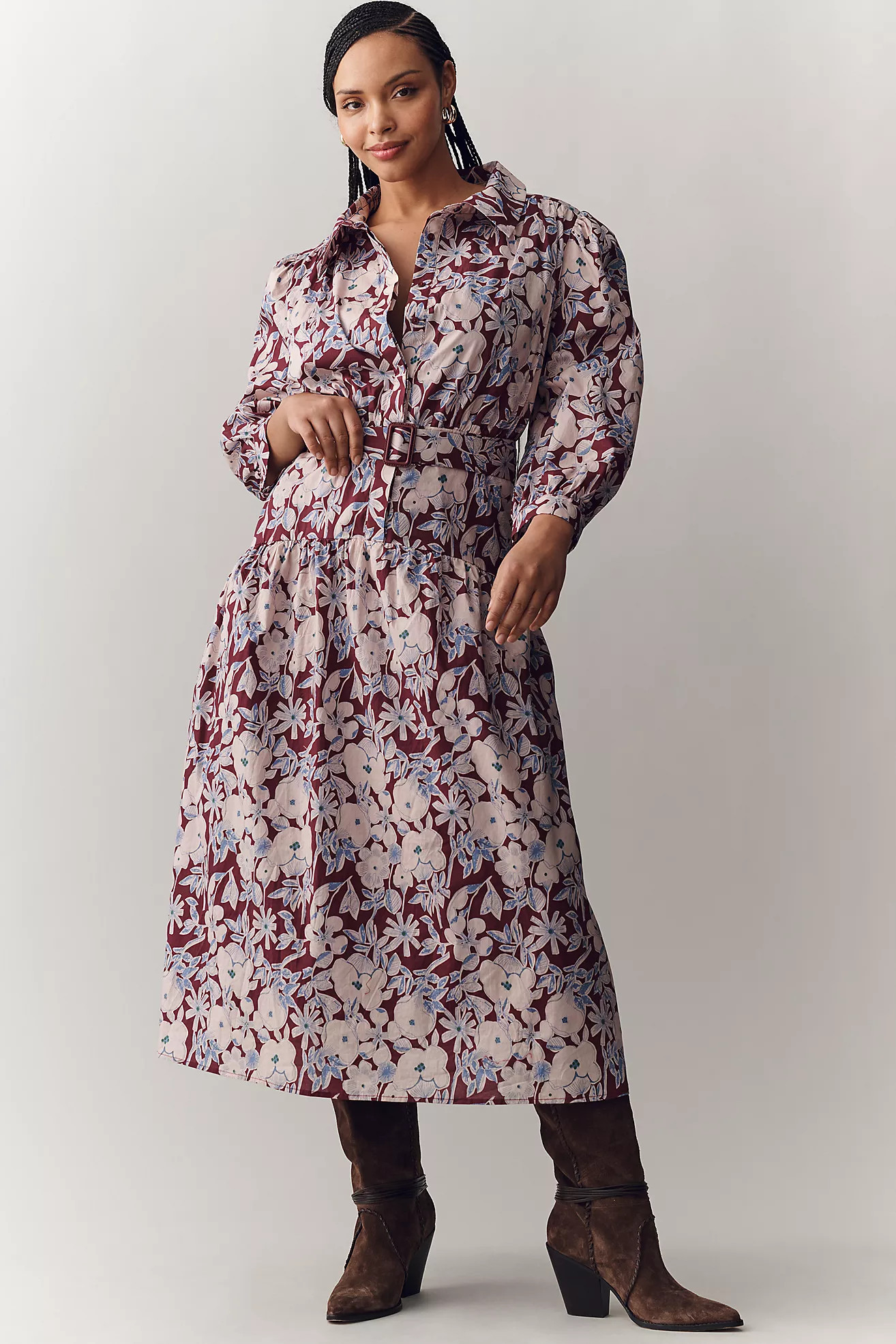 English Factory Long-Sleeve Midi Shirt Dress | Anthropologie (US)