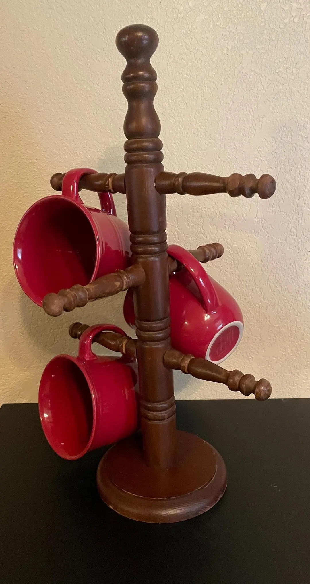 Vintage mug tree wood coffee cup rack holds 6 mugs | Etsy (US)