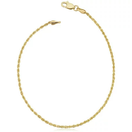 Solid 10k Yellow Gold Rope Chain Anklet (1.5mm 10 inches) | Walmart (US)