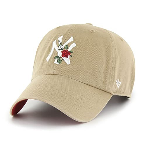 '47 New York Yankees Thorn Clean Up Dad Hat Baseball Cap - Khaki/Rose, Khaki, Red | Amazon (US)