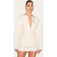 Cream Cocoon Sleeve Cinched Waist Blazer | PrettyLittleThing US