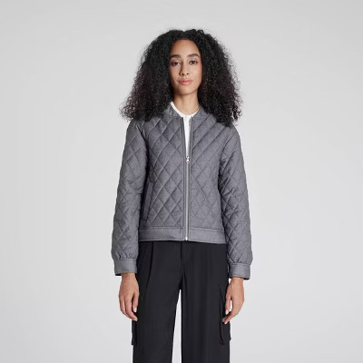 Women's Quilted Bomber Jacket - A New Day™ Dark Gray XL | Target