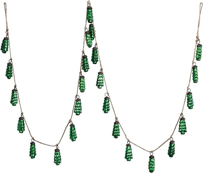 Creative Co-Op 72' L Embossed Mercury Glass Tree Ornament Garland on Jute String, Green | Amazon (US)