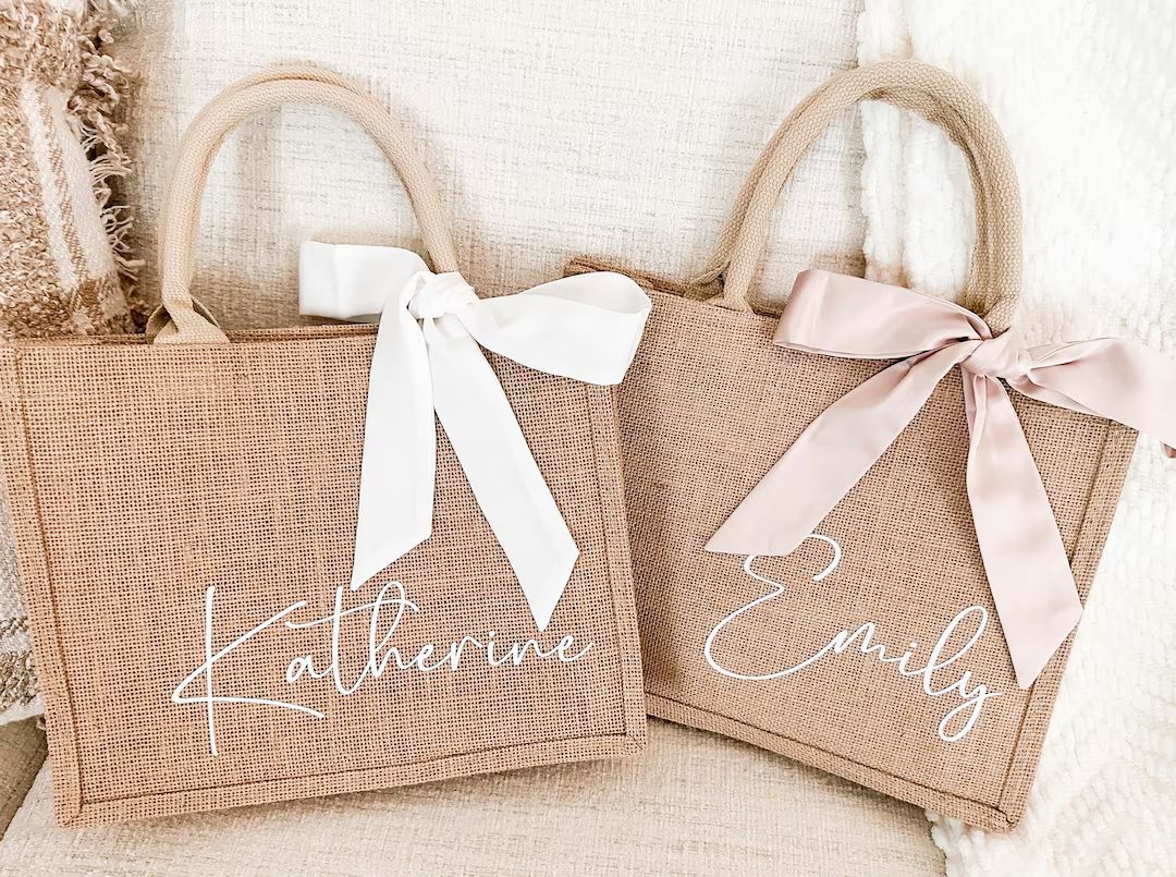 Personalized Bridesmaid Beach Jute Bag Bachelorette Gift Bag - Etsy | Etsy (US)