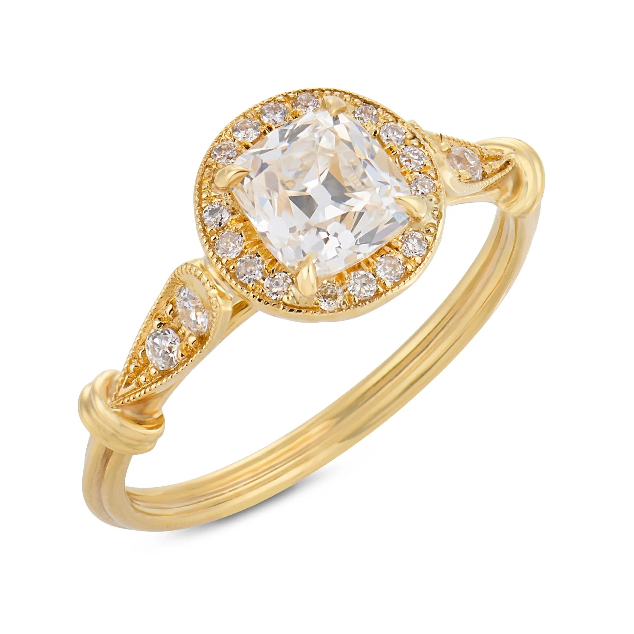 Vintage GIA diamond 18k yellow gold engagement ring | Trumpet & Horn