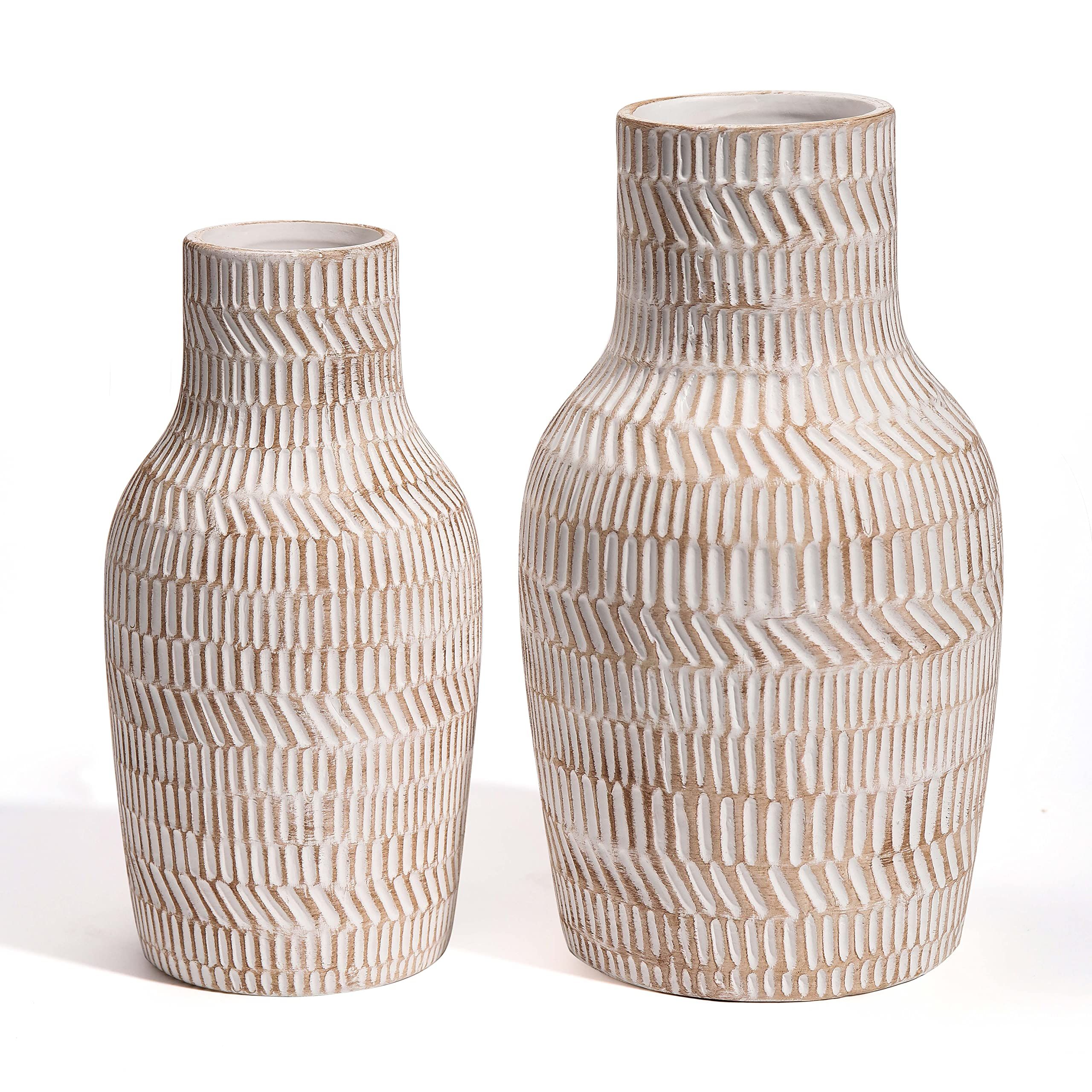 TERESA'S COLLECTIONS Rustic Ceramic Vase for Home Decor, Set of 2 Large Farmhouse Decorative Vase... | Amazon (CA)