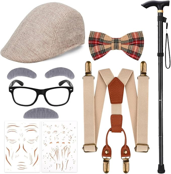 7 PCS 100 Days of School Costume for Boys Old Man Costume Set for Kids 100th of School Grandpa Dr... | Amazon (US)