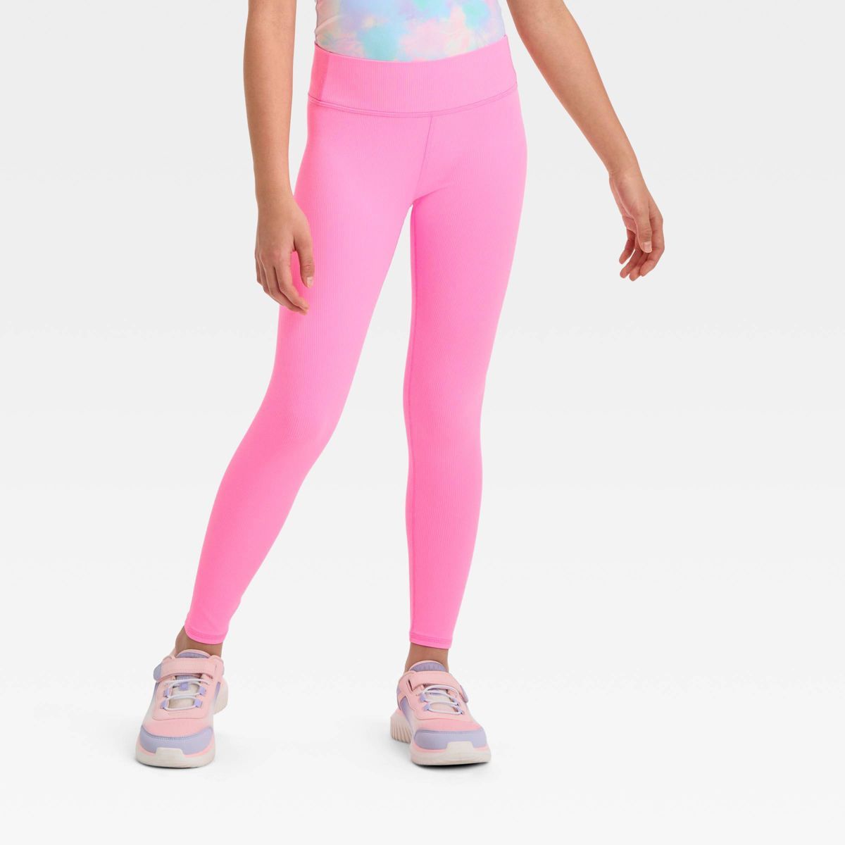 Girls' Mid-Rise Ribbed Leggings - All In Motion™ Pink XS | Target