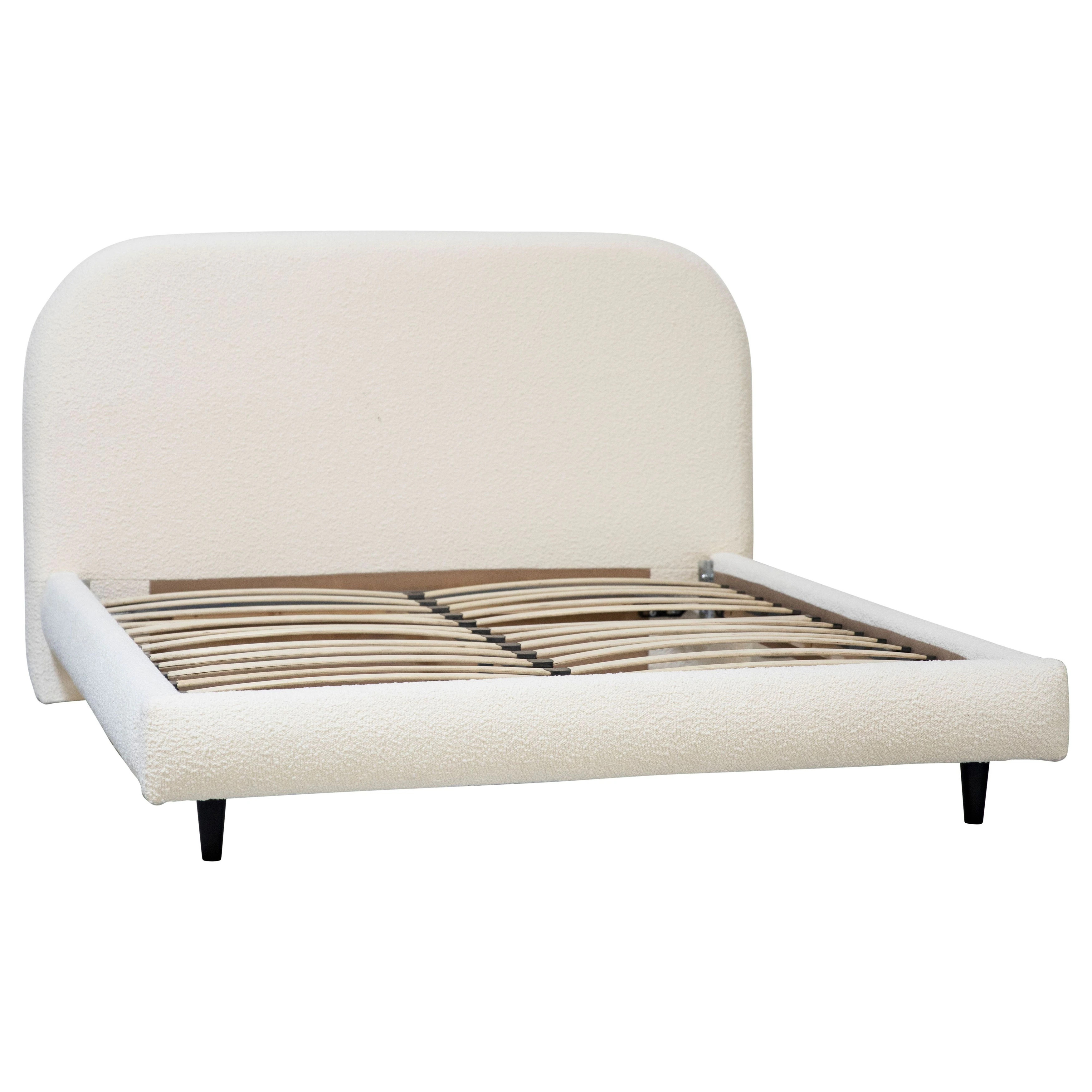 Allison Natural White Boucle Curved Panel Headboard Platform Bed | Bed Bath & Beyond