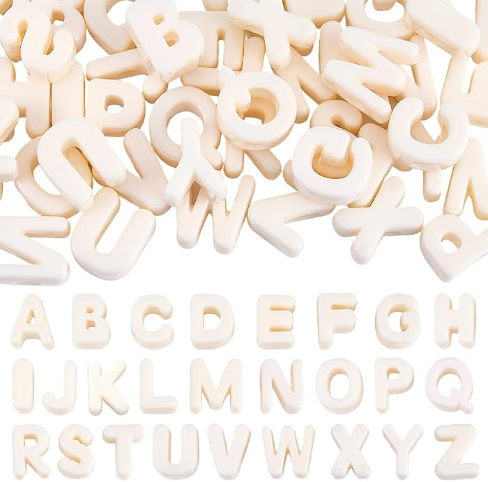 52Pcs A to Z Large Letter Beads White Alphabet Shaped Beads with Large Hole Acrylic Opaque 26 Capital Letters Chunky Initial Alphabet Loose Spacer for Jewelry Making Keychains Phone Chains | Amazon (US)
