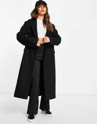 Topshop self check double breasted long coat in black | ASOS (Global)