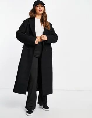 Topshop self check double breasted long coat in black | ASOS | ASOS (Global)