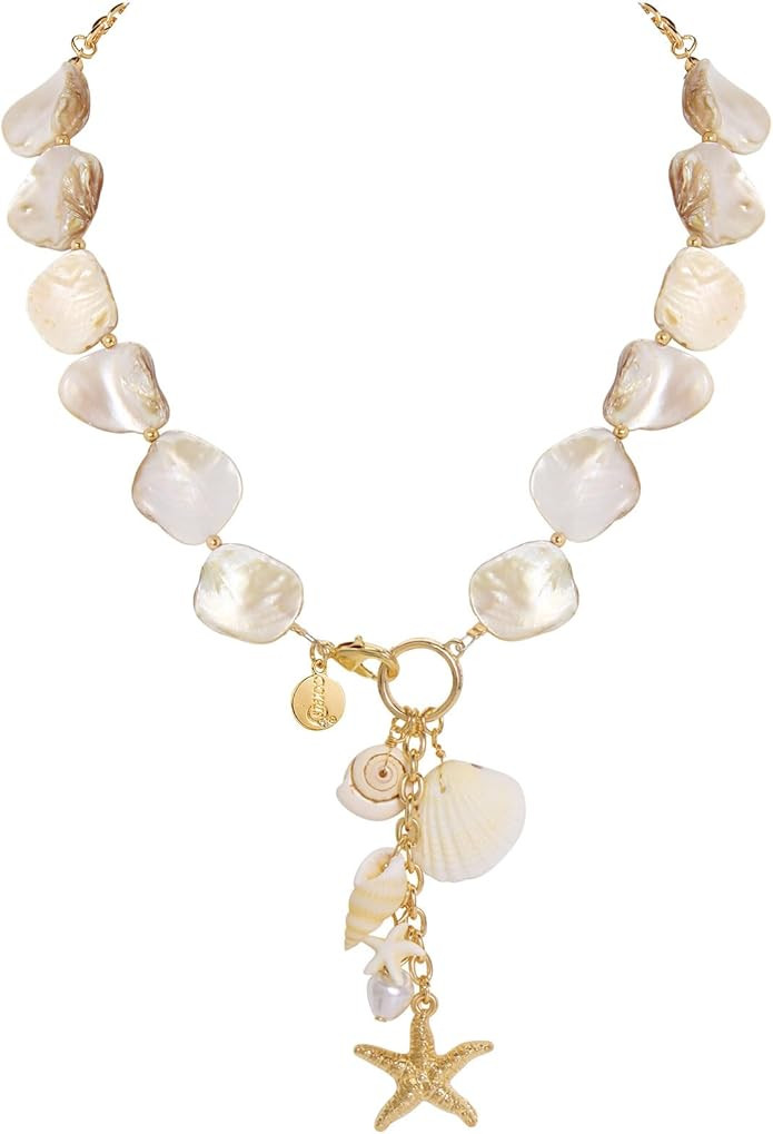 Coiris Natural Seashell Choker Necklaces Earrings Jewelry Set for Women Starfish Shell Freshwater... | Amazon (US)