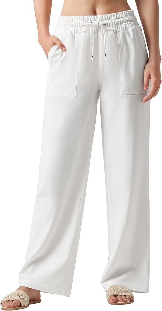 Willit Women Linen Pants Wide Leg Casual Palazzo Pants Cotton Linen Lounge Beach Summer Pants wit... | Amazon (US)