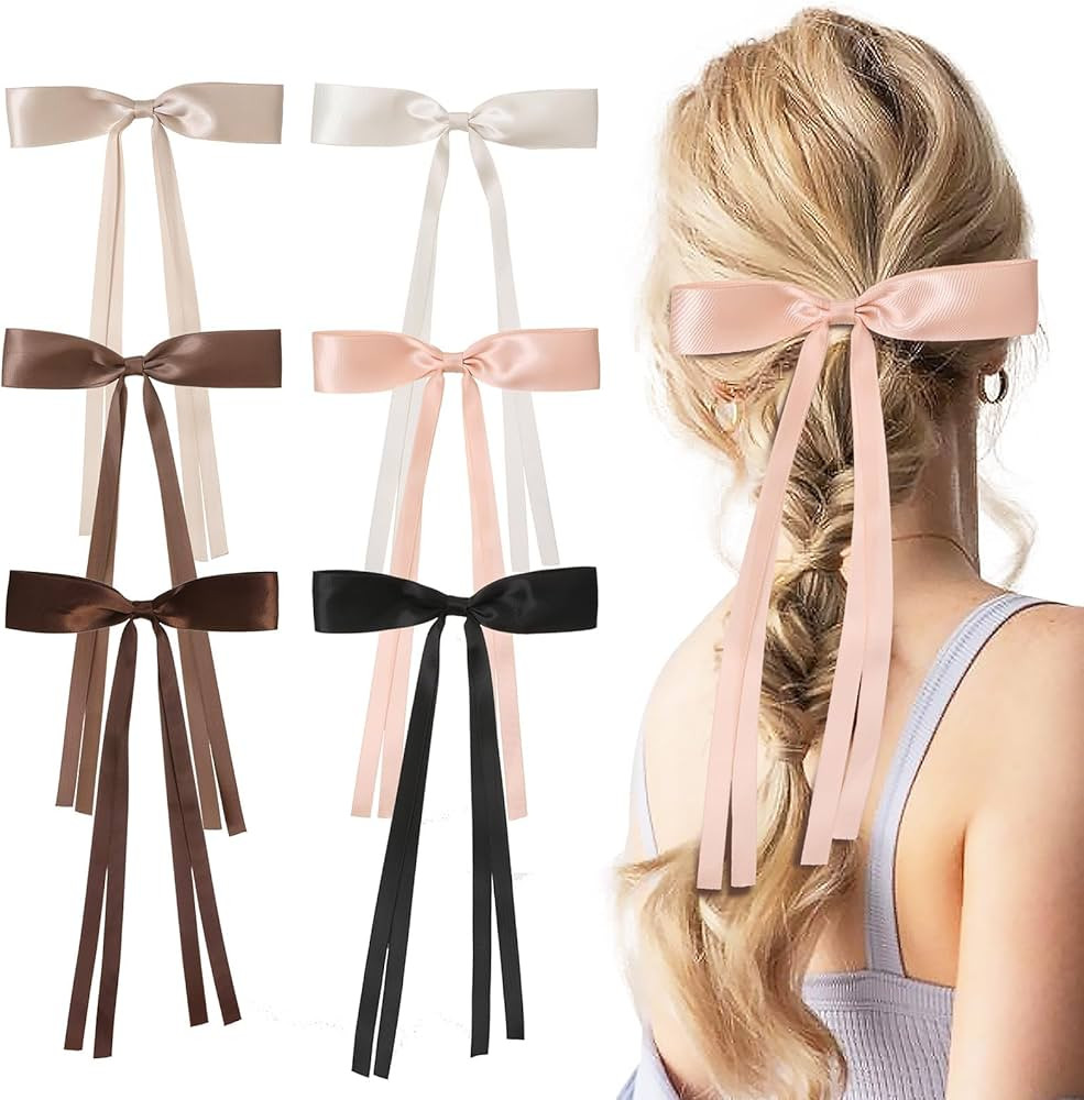 Hair Accessories Set: 6PCS Cute Bow Clips, Ribbons, and Barrettes for Women and Girls - Soft Bows... | Amazon (US)