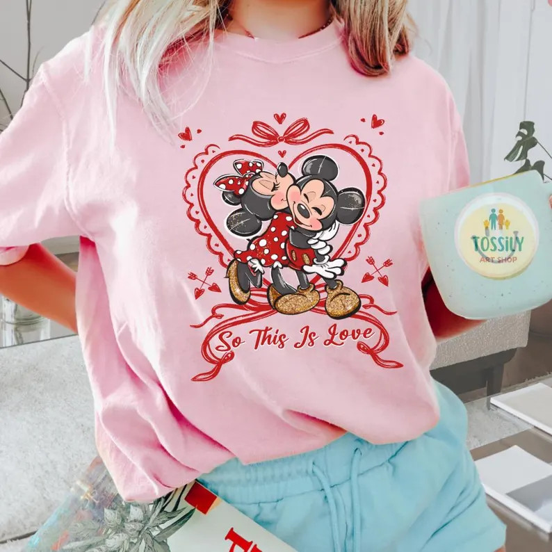 Coquette Bow Disney Mickey Minnie Valentine Shirt Disney Couple WDW Disneyland Sweethearts Disney... | Etsy (US)