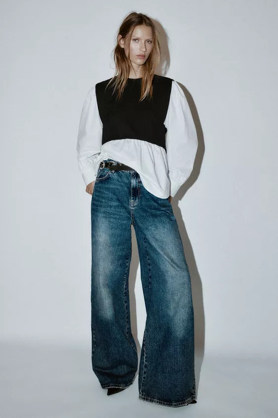 COMBINATION POPLIN BLOUSE | Zara US