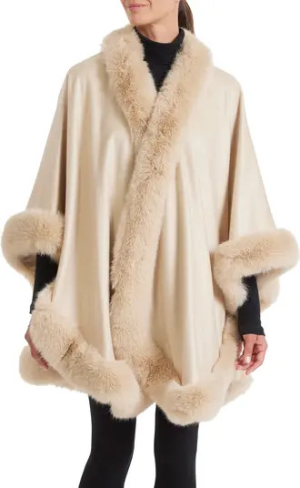 Sofia Cashmere Faux Fur Trim Cashmere Cape | Nordstrom | Nordstrom