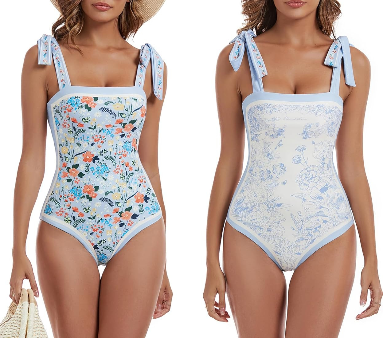 Women's Reversible One Piece Swimsuits Floral Tie Shoulder Tummy Control Slimming Bathing Suits S... | Amazon (US)