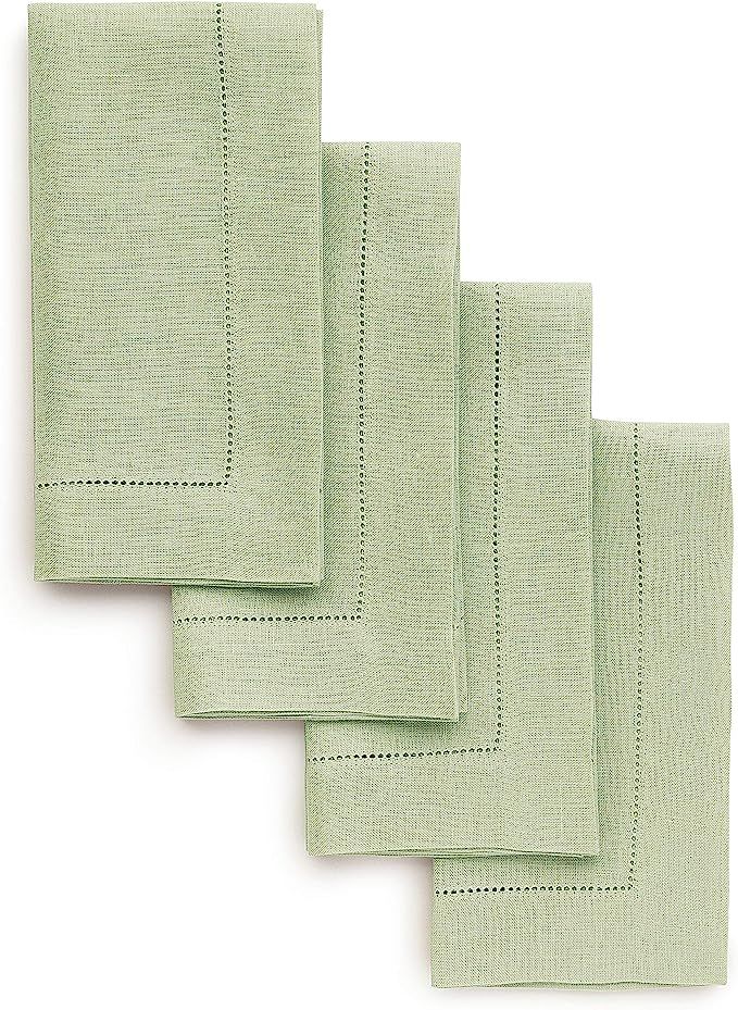 Solino Home Hemstitch Linen Napkins - 20 x 20 Inch, Sage Green Set of 4 European Flax Dinner Napk... | Amazon (US)