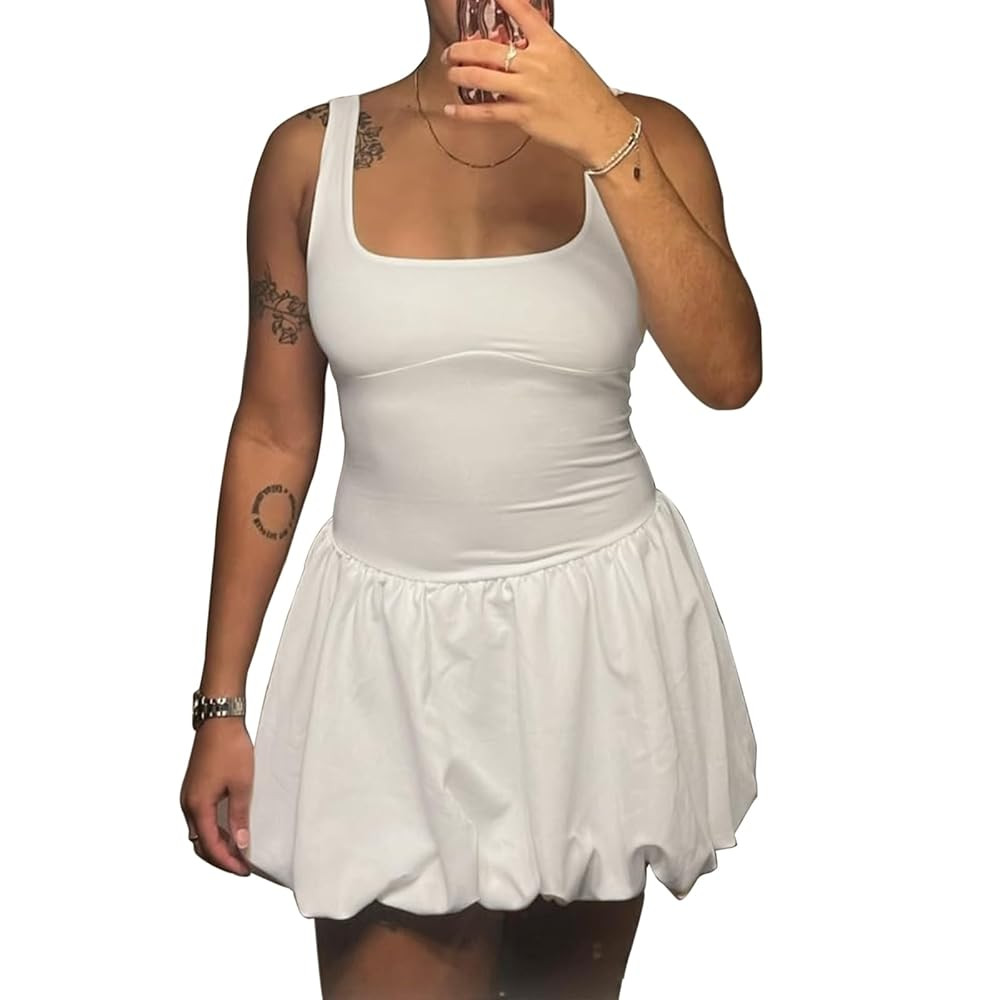 Women Puffy Bubble Hem Mini Dress Sleeveless Sexy Summer Going Out Clubwear | Amazon (US)