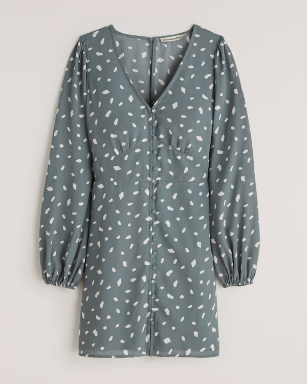 Long-Sleeve Button-Through Mini Dress | Abercrombie & Fitch (US)