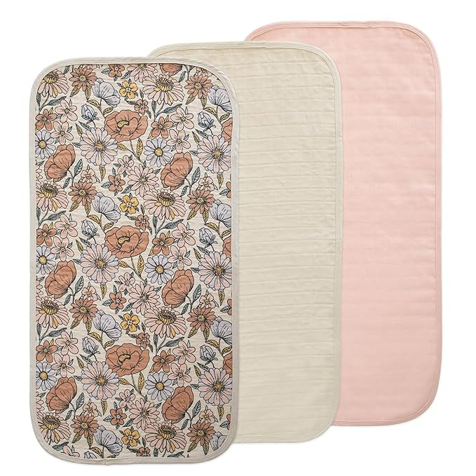 mushie Waterproof Changing Pad Liners | 100% Organic Cotton | Set of 3 (Retro Flowers Combo) | Amazon (US)